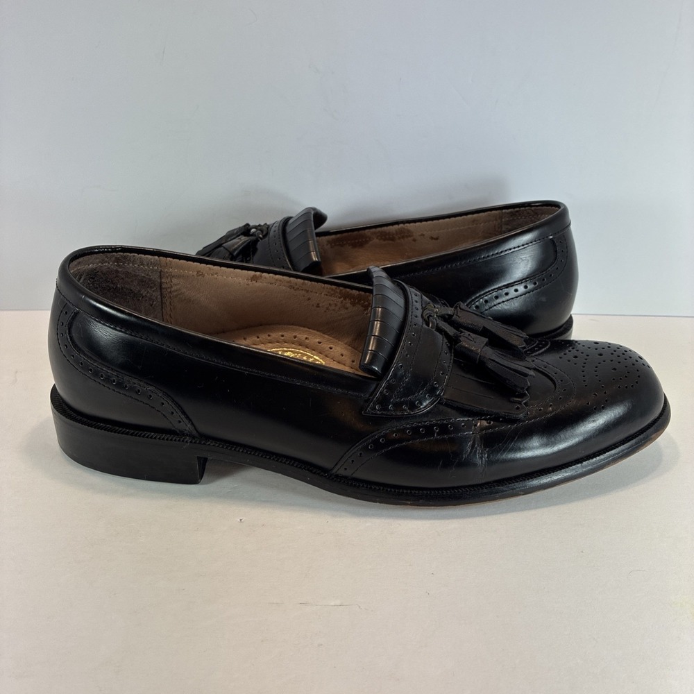 Men's Sz 9.5 M Leather Shoes Bostonian Classics First Flex Black Tassel Wingtip - Picture 14 of 16